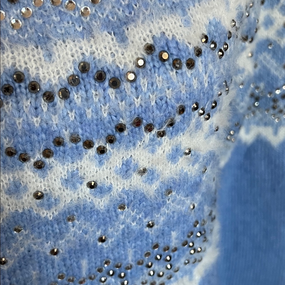 NEW Talbots Light Blue and White Fairisle Fuzzy Patterned Sweater - Picture 2 of 9